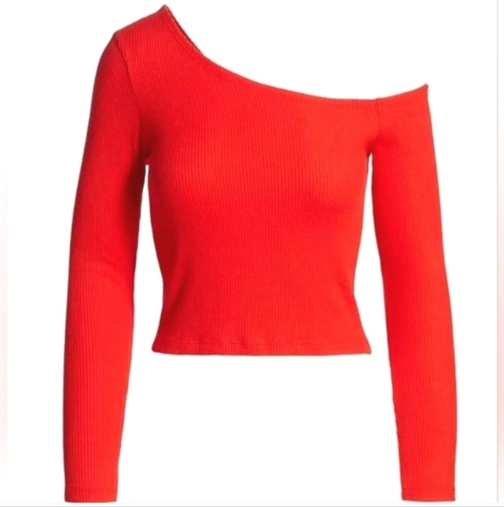 LNA Scene Red/Orange Off-the-shoulder Asymmetric Top S